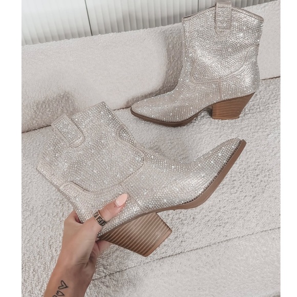 Shoes - NEW Champagne Western Style Bedazzled Cowboy Ankle Boots